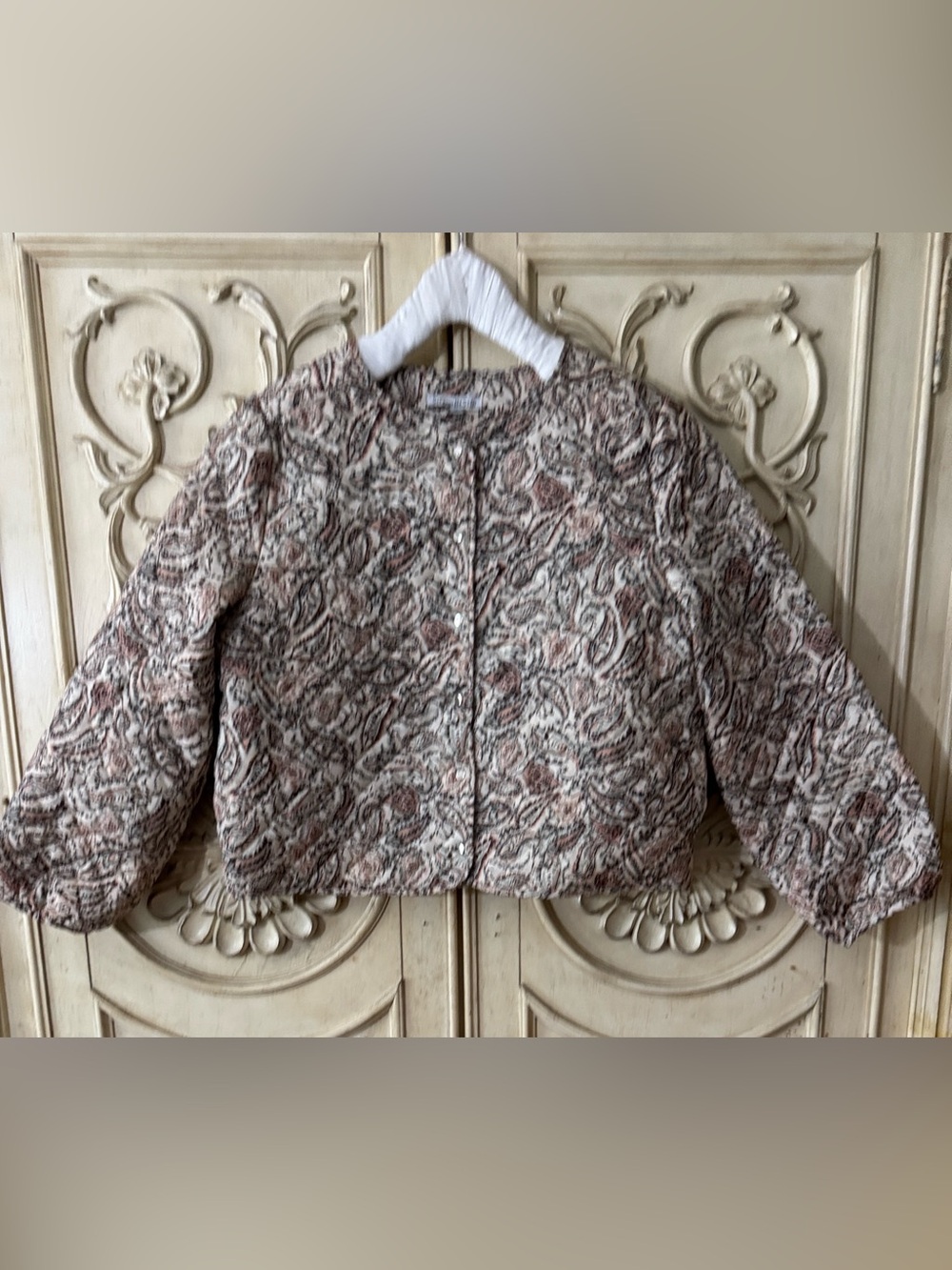 SEE AND BE SEEN Paisley Teddy Jacket in Pink and Cream Size Medium